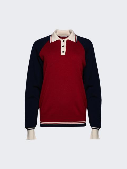 AMIYA Yale Relaxed Wool Polo Top Wine Red And Blue