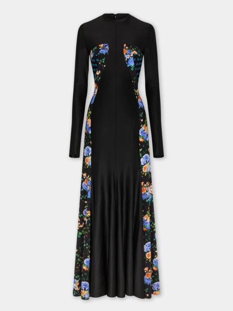 rabanne BLACK FLORAL LONG DRESS IN JERSEY