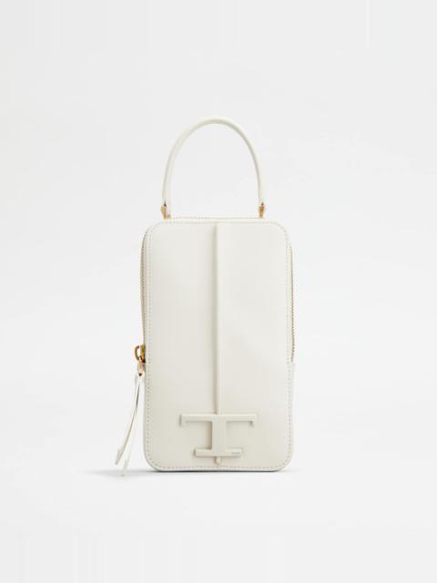 T TIMELESS PHONE BAG IN LEATHER MEDIUM - OFF WHITE