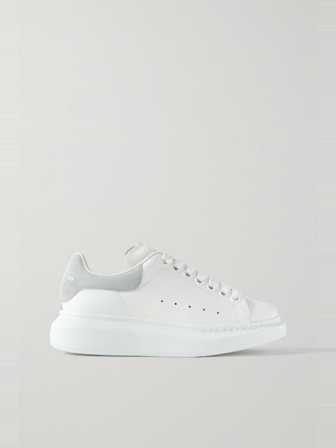 Suede-trimmed leather exaggerated-sole sneakers