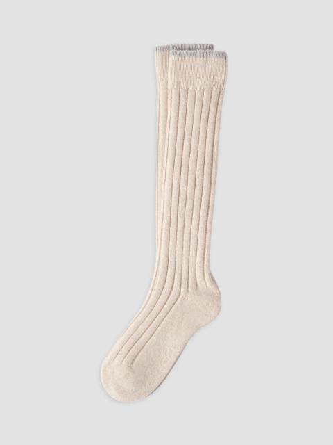 Brunello Cucinelli Men's Cashmere Chiné Rib Knit Socks - Sand