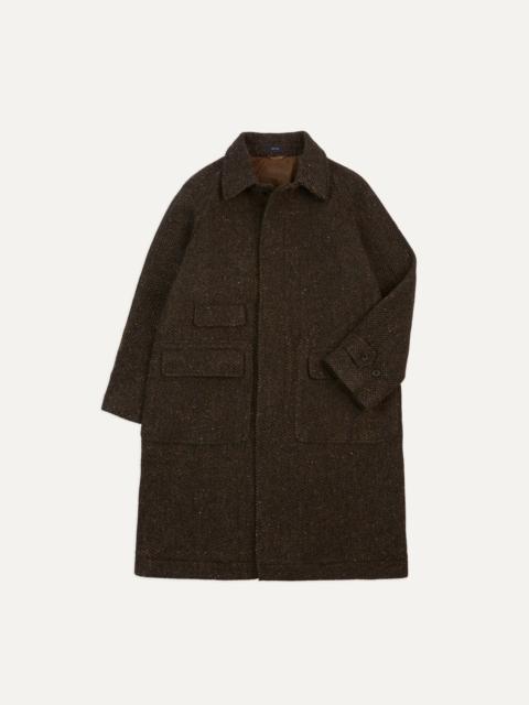 Drake's Brown Herringbone Wool Raglan Coat