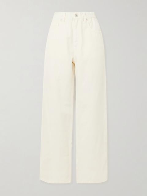 Brunello Cucinelli Bead-embellished cotton and linen-blend wide-leg pants White
