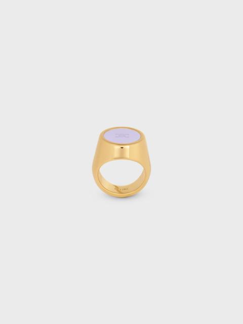 CELINE Triomphe Signet Ring in Varnish and Brass with Gold Finish