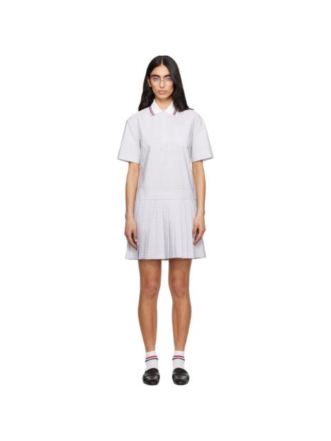 Thom Browne Gray Pleated Polo 4 Bar Stripe Poplin Minidress