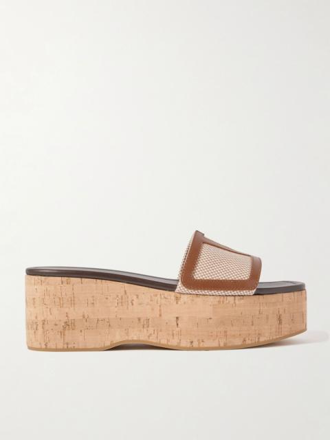 Valentino Viva Superstar leather-trimmed canvas platform slides Neutral