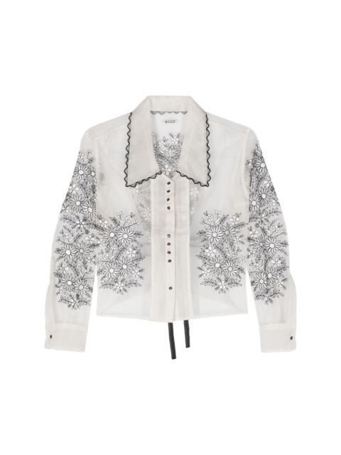 floral-embroidered silk blouse