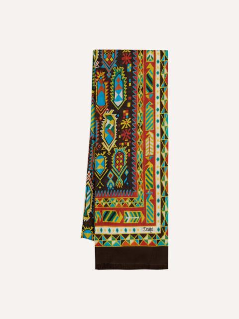 Drake's Brown Rug Print Tubular Wool-Silk Scarf