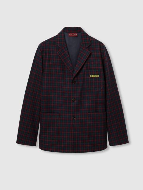 GUCCI Embroidered check wool flannel jacket