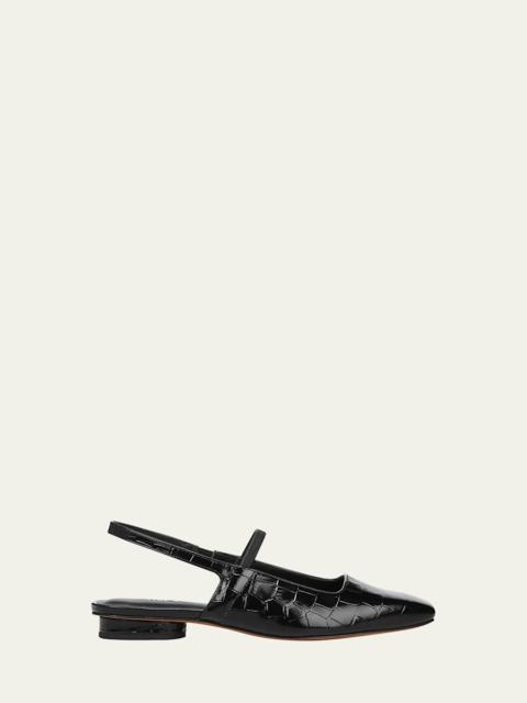 Vince Venice Croc-Embossed Leather Slingback Flats