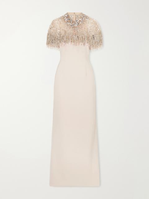 JENNY PACKHAM Livia Cape-effect Embellished Tulle Gown