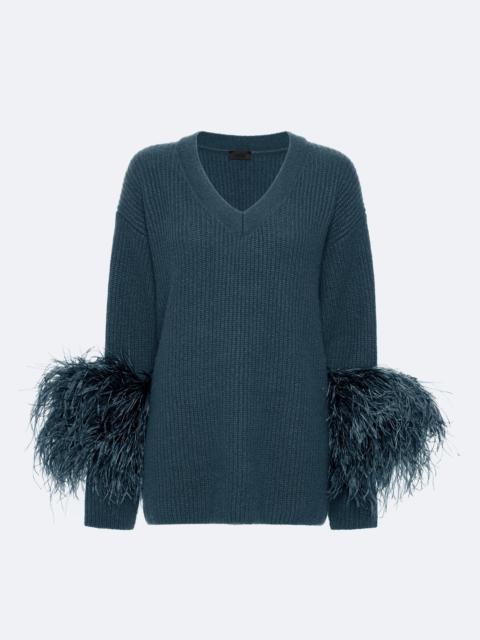 LAPOINTE Cashmere V Neck Sweater With Feathers