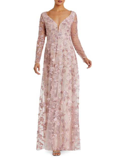 MAC DUGGAL Women's 3D Floral-Embellished Lace Gown - Rose Pink