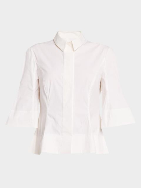 LELA ROSE Cotton Poplin Tiered Mini Shirtdress