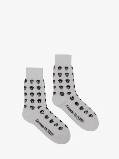 Alexander McQueen Men's Short Skull Socks in White/black