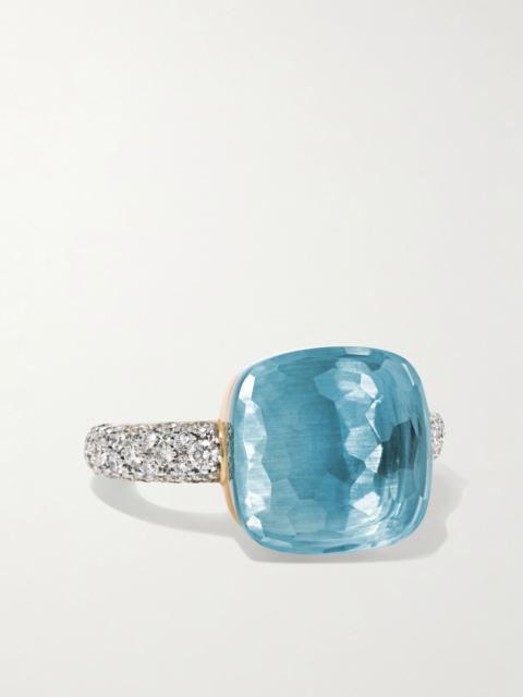 Pomellato Nudo 18-karat white gold, topaz and diamond ring Blue
