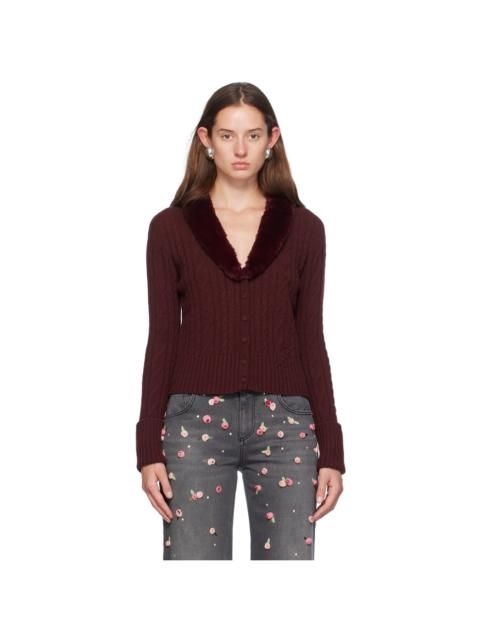 Blumarine Burgundy Faux-Fur Collar Cardigan