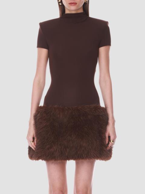 BRONX BANCO Women's Faux-Fur Trim Mini Dress - Brown