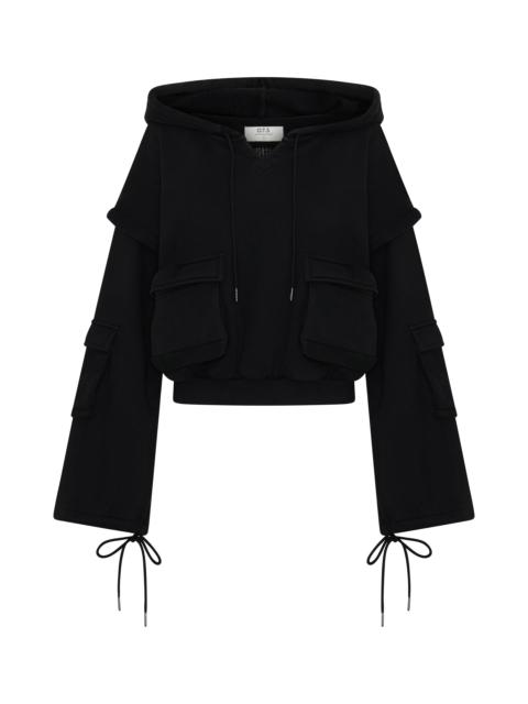 ONE TEASPOON Puff Power Cropped Zip-Off Sleeve Hoodie - Vintage Black