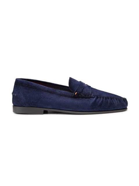 Santoni Men's blue suede Degas penny loafer