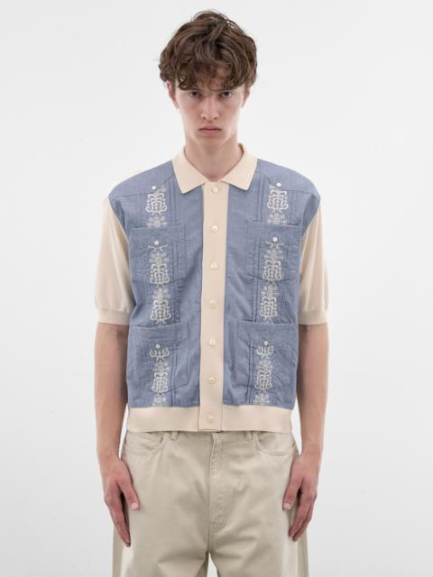 Kapital Blue Embroidered Knit Polo Shirt