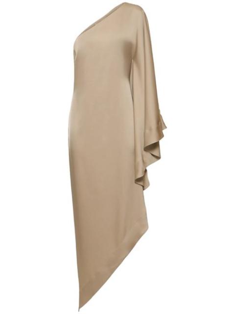 Long one-shoulder dress in draped satin  Item colour: Beige Asymmetric panel construction  Compositi
