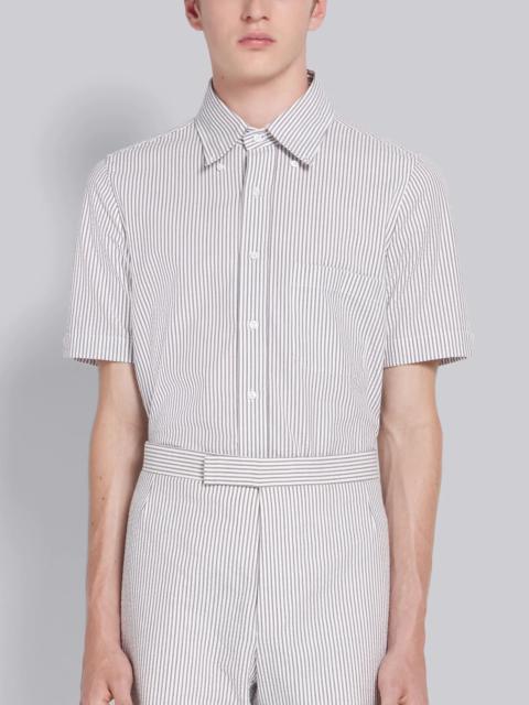 Thom Browne Medium Grey Seersucker Stripe Short Sleeve Shirt