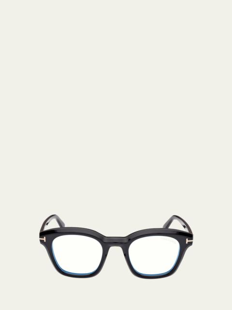 Men's Acetate Blue Blocking Square Glasses