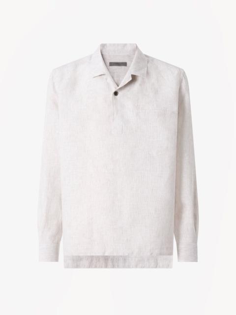CORNELIANI Brown pure linen shirt with micro stripes