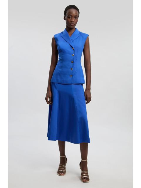 KAREN MILLEN Tailored Linen Button Front Full Midi Skirt
