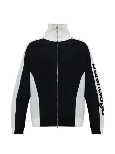BALENCIAGA logo-intarsia colour-block cardigan