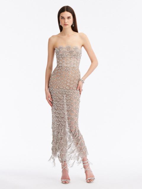 Oscar de la Renta CRYSTAL SCALLOP EMBROIDERED GOWN