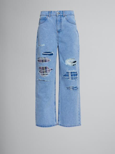 Marni WIDE TROUSERS IN LIGHT BLUE DENIM AND MOHAIR