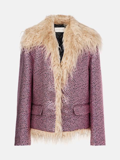 Faux fur-trimmed metallic jacket