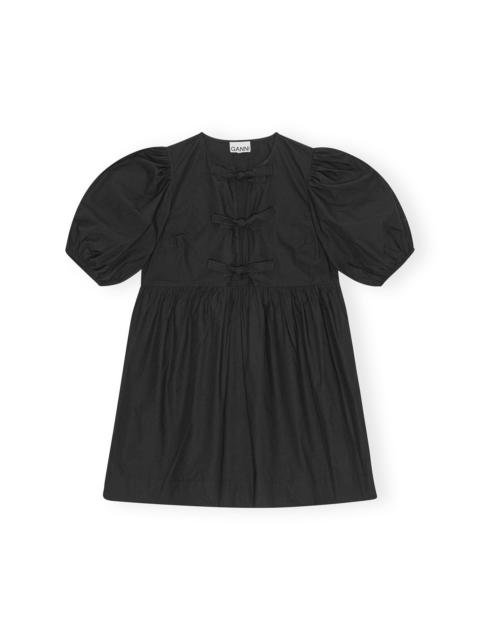 BLACK COTTON POPLIN TIE STRING MINI DRESS