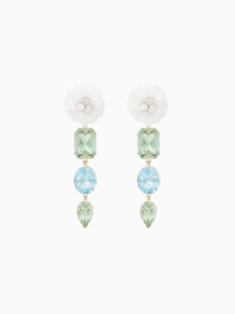 GIORGIO ARMANI BLANCHE PENDANT EARRINGS IN 18CT GOLD, DIAMOND, WHITE AGATE, PRASIOLITE AND TOPAZ