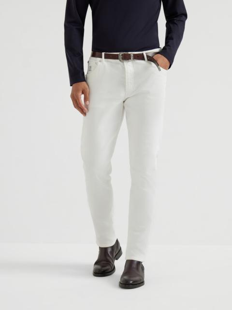 Brunello Cucinelli Garment-dyed slim fit trousers in comfort cotton lightweight denim