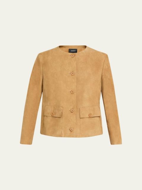 AKRIS Collarless Suede Single-Breasted Jacket