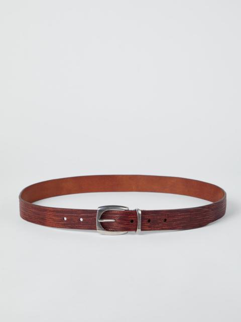 Bark-effect calfskin belt