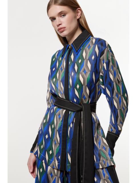 KAREN MILLEN Amelia Graham Printed Viscose Satin Tie Waist Blouse