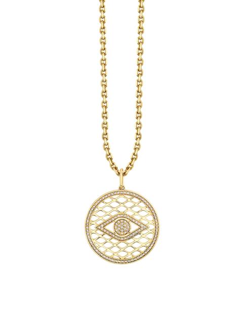 SYDNEY EVAN Women's 14K Yellow Gold & 0.31 TCW Diamond Evil Eye Lattice Disc Pendant Necklace - Yellow Gold
