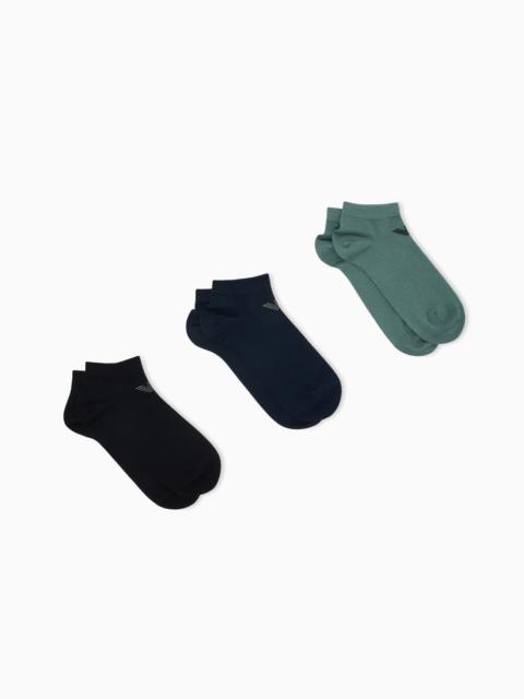 EMPORIO ARMANI SET OF THREE COTTON SNEAKER SOCKS WITH AN EAGLE LOGO