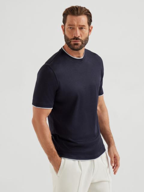 Silk and cotton lightweight jersey crew neck T-shirt with faux-layering