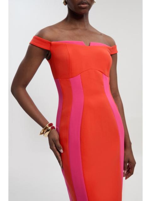 KAREN MILLEN Compact Stretch Colour Block Tailored Bardot Midi Dress
