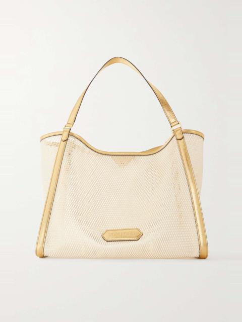 TOM FORD Metallic leather-trimmed mesh tote