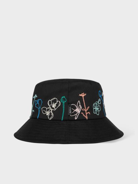 Paul Smith Women's Black Bucket Hat with Floral Embroidery