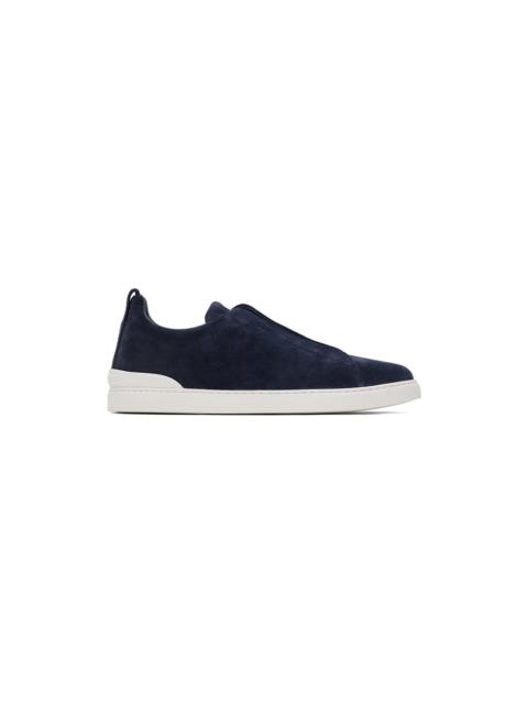 ZEGNA Blue Suede Triple Stitch Sneakers