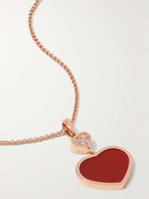 Happy Hearts 18-karat rose gold, carnelian and diamond necklace