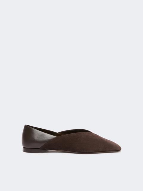 Max Mara SQUAREFLAT Split leather and nappa leather ballet flats - DARK BROWN
