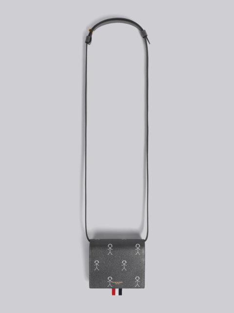 Thom Browne Dark Grey Pebble Grain Leather 3D Mrs. Thom Icon Print Bifold Cardholder With Shoulder Strap